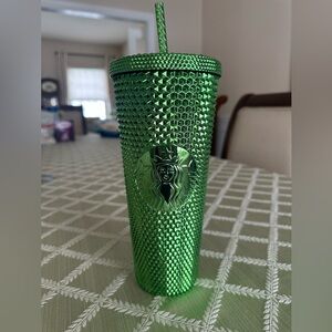 NWOT Starbucks 24 oz Green Studded Tumbler Cup w/ Lid & Straw